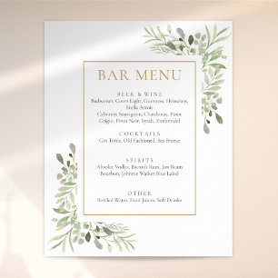 Affiche Panneau de menu de bar à la verdure à l'aquarelle