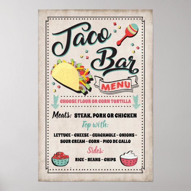 Affiche Panneau de menu de bar à tacos pour fête (Devant)