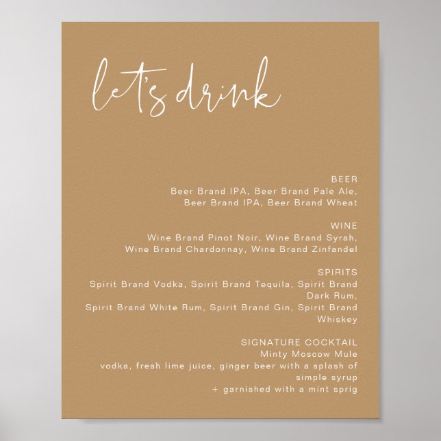 Affiche Panneau de menu de bar Boho INDIE aux tons terreux (Devant)