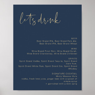 Affiche Panneau de menu de bar CAITLIN Navy & Or Let's Dri