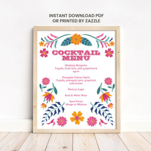 Affiche Panneau de menu de bar de fête mexicaine rose jaun