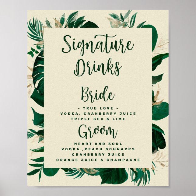 Affiche Panneau de menu de bar de mariage avec boissons tr (Devant)