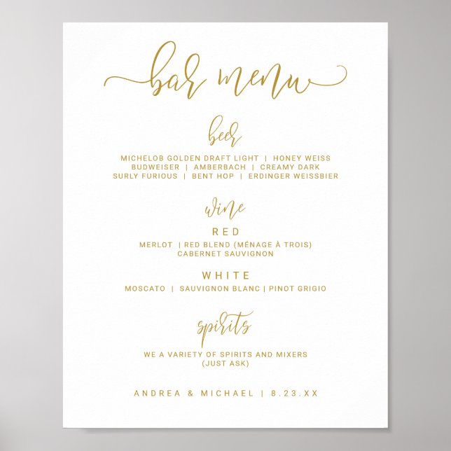 Affiche Panneau de menu de bar de mariage - Bounce Script  (Devant)
