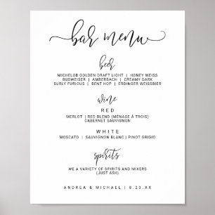 Affiche Panneau de menu de bar de mariage - Calligraphie r
