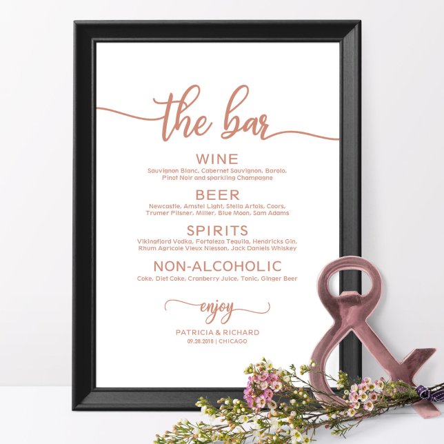 Affiche Panneau de menu de bar de mariage calligraphie ros (Créateur téléchargé)