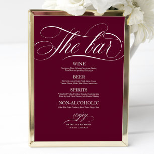 Affiche Panneau de menu de bar de mariage Chic Bourgogne M