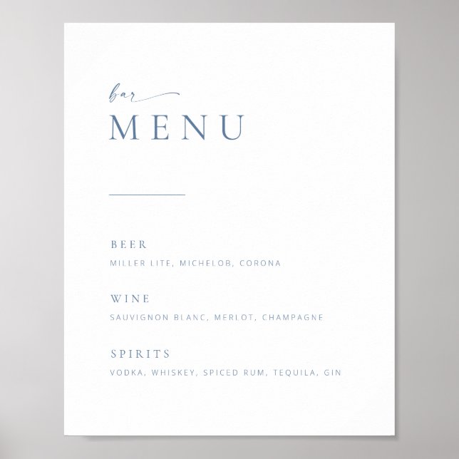 Affiche Panneau de menu de bar de mariage chic + moderne | (Devant)