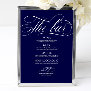 Affiche Panneau de menu de bar de mariage chic noir et bla