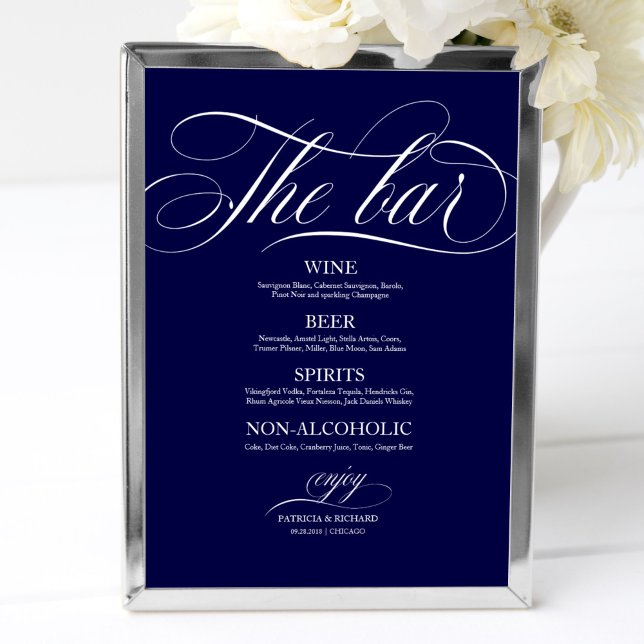 Affiche Panneau de menu de bar de mariage chic noir et bla (Créateur téléchargé)
