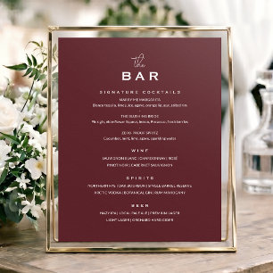 Affiche Panneau de menu de bar de mariage classique chic m