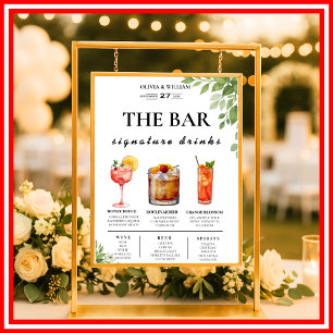 Affiche Panneau de menu de bar de mariage de boisson de ve