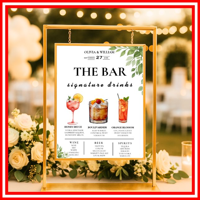 Affiche Panneau de menu de bar de mariage de boisson de ve (Créateur téléchargé)