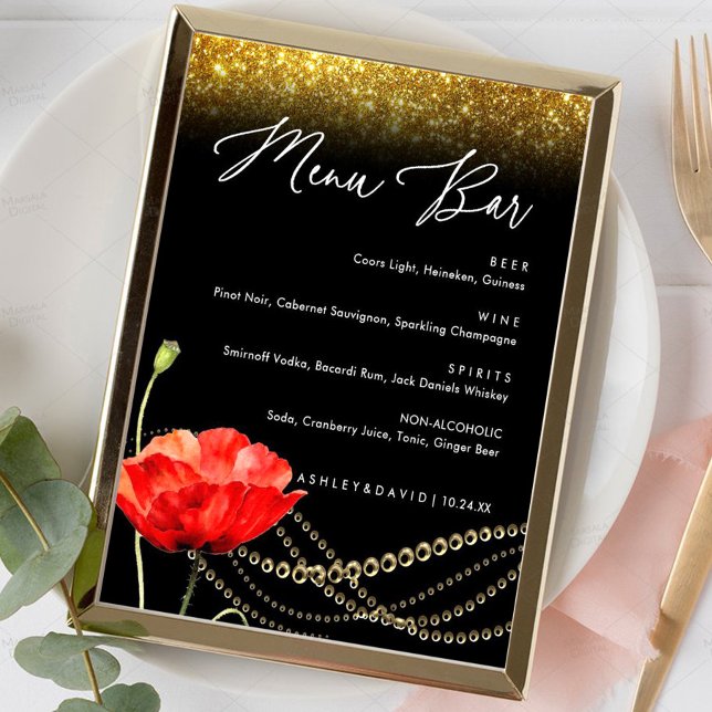 Affiche Panneau de menu de bar de mariage élégant Glitter  (Créateur téléchargé)