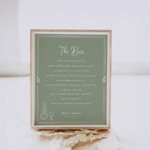 Affiche Panneau de menu de bar de mariage en vert sauge ol