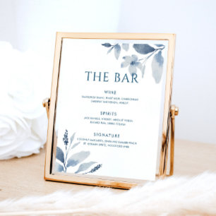 Affiche Panneau de menu de bar de mariage floral aquarelle