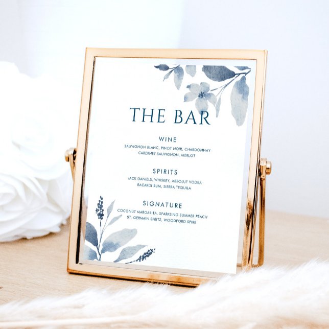Affiche Panneau de menu de bar de mariage floral aquarelle (Créateur téléchargé)