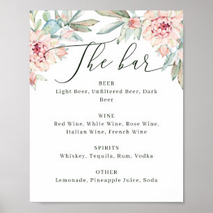 Affiche Panneau de menu de bar de mariage floral. Botaniqu