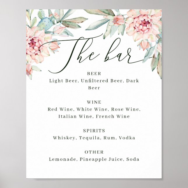 Affiche Panneau de menu de bar de mariage floral. Botaniqu (Devant)
