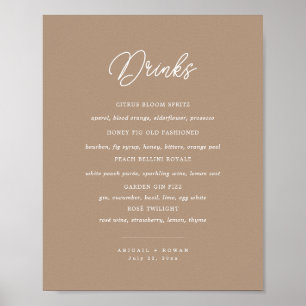 Affiche Panneau de menu de bar de mariage minimaliste écri