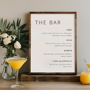 Affiche Panneau de menu de bar de mariage minimaliste mode
