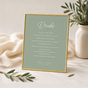 Affiche Panneau de menu de bar de mariage minimaliste vert