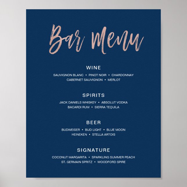 Affiche Panneau de menu de bar de mariage rustique moderne (Devant)