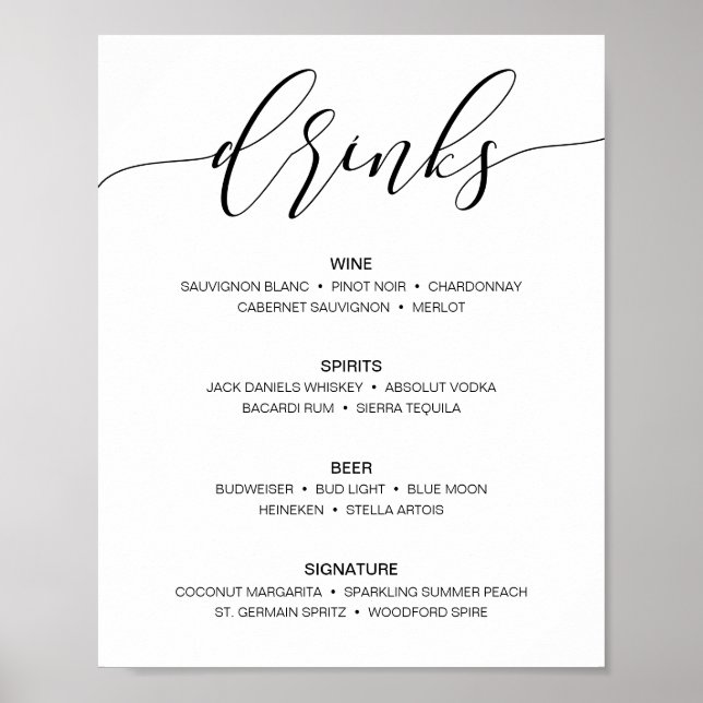 Affiche Panneau de menu de bar de mariage rustique moderne (Devant)