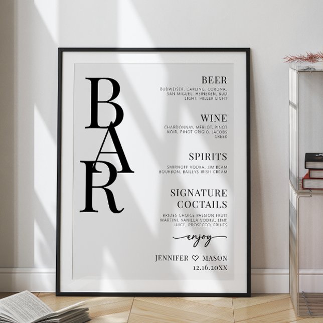 Affiche Panneau de menu de bar de mariage simple minimalis (Créateur téléchargé)