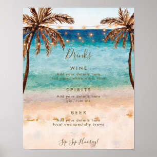 Affiche panneau de menu de bar de mariage sur la plage tro