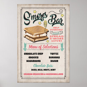 Affiche Panneau de menu de bar de S'mores pour fête