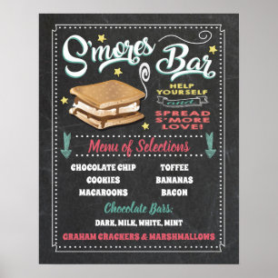 Affiche Panneau de menu de bar de S'mores pour fête