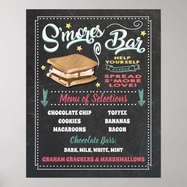 Affiche Panneau de menu de bar de S'mores pour fête (Devant)