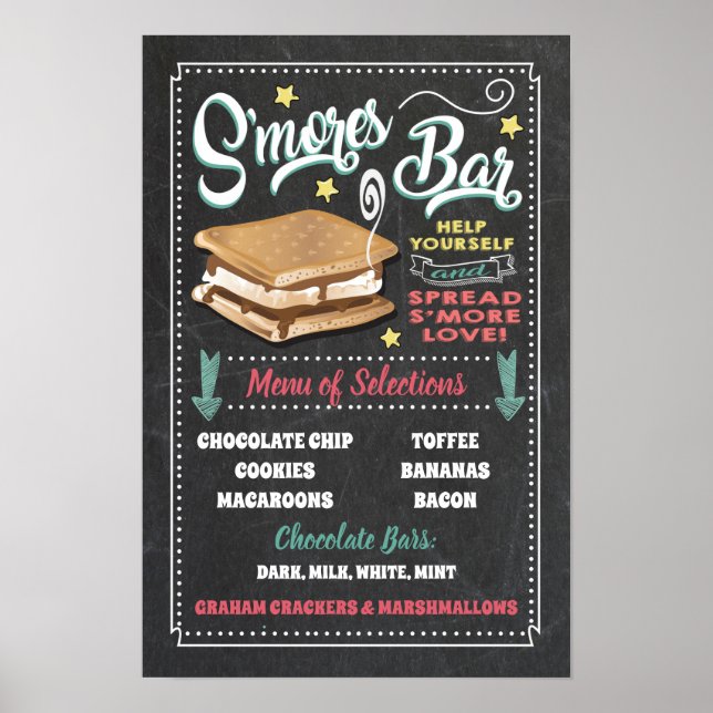 Affiche Panneau de menu de bar de S'mores pour fête (Devant)