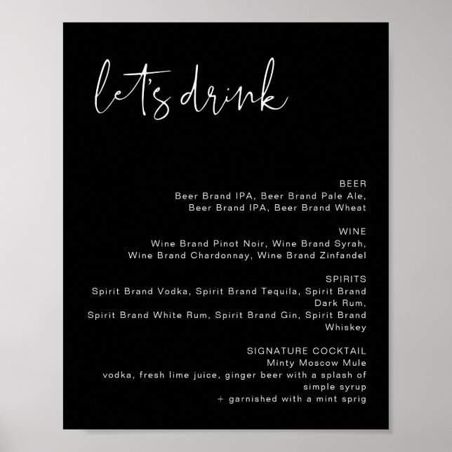 Affiche Panneau de menu de bar moderne JOVI Edgy Black Let (Devant)