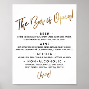 Affiche Panneau de menu de bar ouvert avec écriture manusc