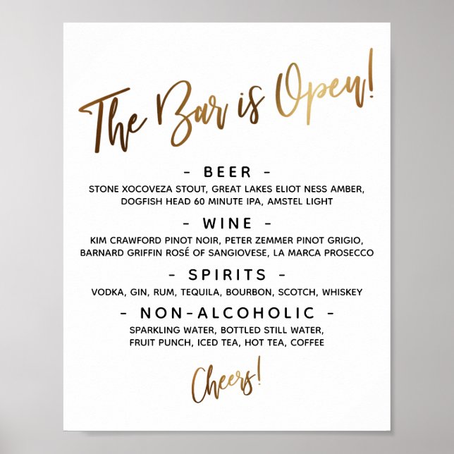Affiche Panneau de menu de bar ouvert avec écriture manusc (Devant)