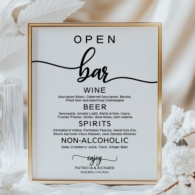 Affiche Panneau de menu de bar ouvert de mariage calligrap (Créateur téléchargé)
