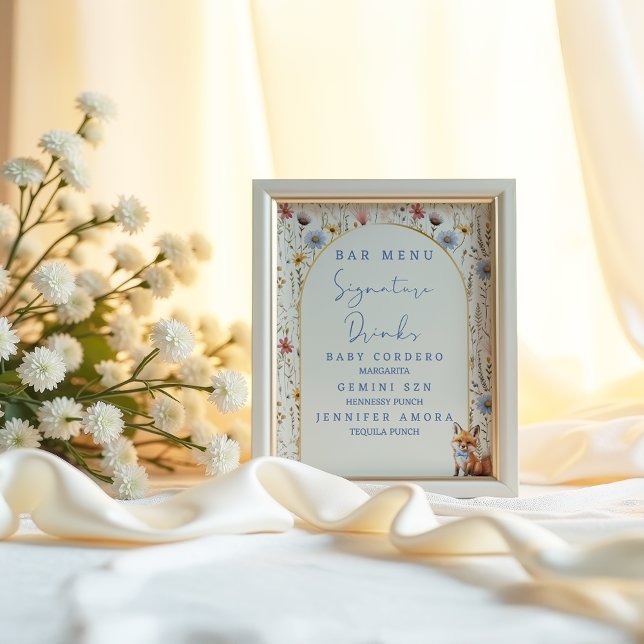 Affiche Panneau de menu de bar pour Baby Shower Floral Woo (Créateur téléchargé)