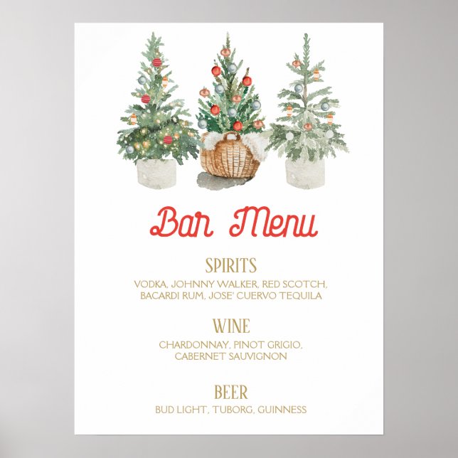 Affiche Panneau de MENU de BAR pour Noël sapins (Devant)
