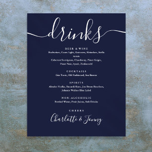 Affiche Panneau de menu de boissons à signature bleu marin