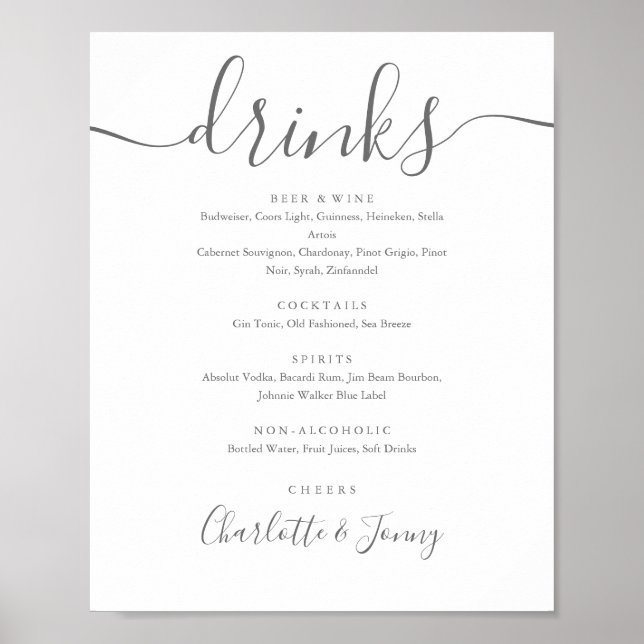 Affiche Panneau de menu de boissons à signature gris et bl (Devant)