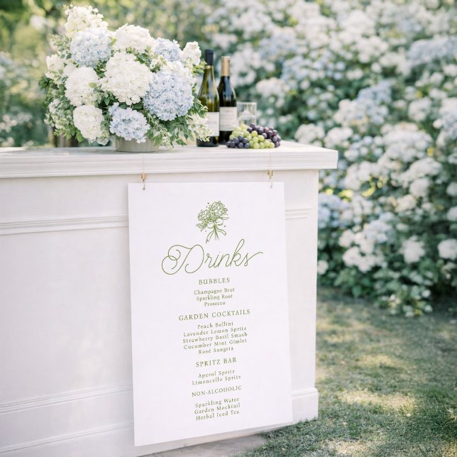 Affiche Panneau de menu de boissons aux hortensias vert sa (Créateur téléchargé)