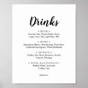 Affiche Panneau de menu de boissons de mariage à calligrap