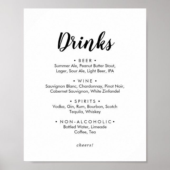Affiche Panneau de menu de boissons de mariage à calligrap (Devant)