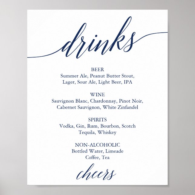 Affiche Panneau de menu de boissons de mariage à calligrap (Devant)