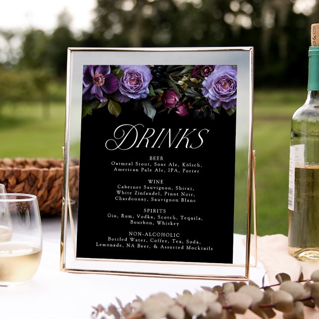 Affiche Panneau de menu de boissons de mariage à fleurs vi (Créateur téléchargé)