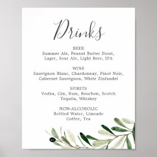 Affiche Panneau de menu de boissons de mariage à la branch