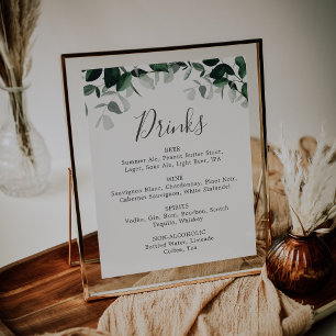 Affiche Panneau de menu de boissons de mariage à la verdur