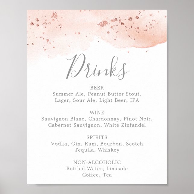 Affiche Panneau de menu de boissons de mariage à l'aquarel (Devant)