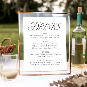 Affiche Panneau de menu de boissons de mariage à typograph